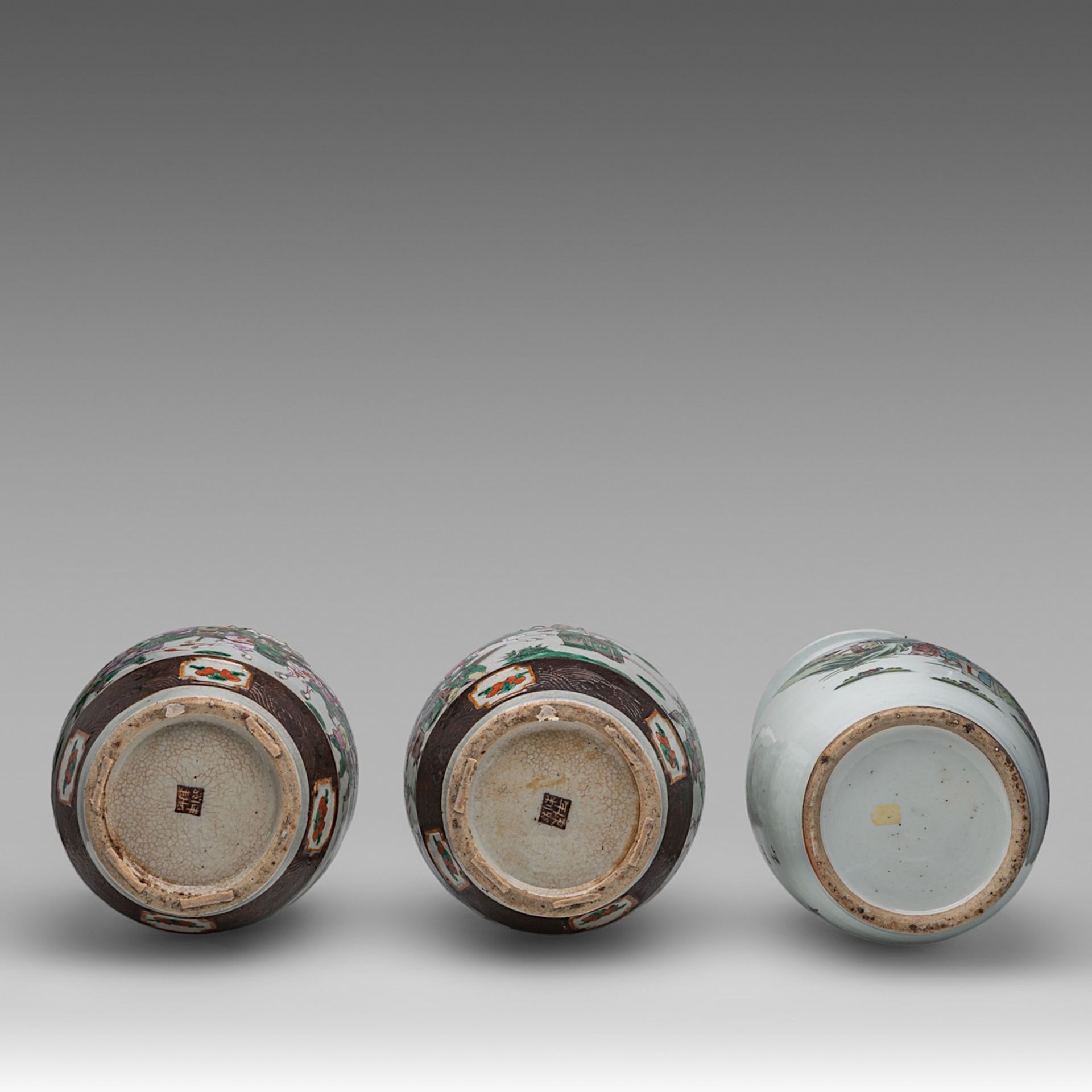 A pair of Chinese famille rose Nanking stoneware vases, 19thC, H 43,5 cm - and a famille rose 'Beaut - Image 13 of 13