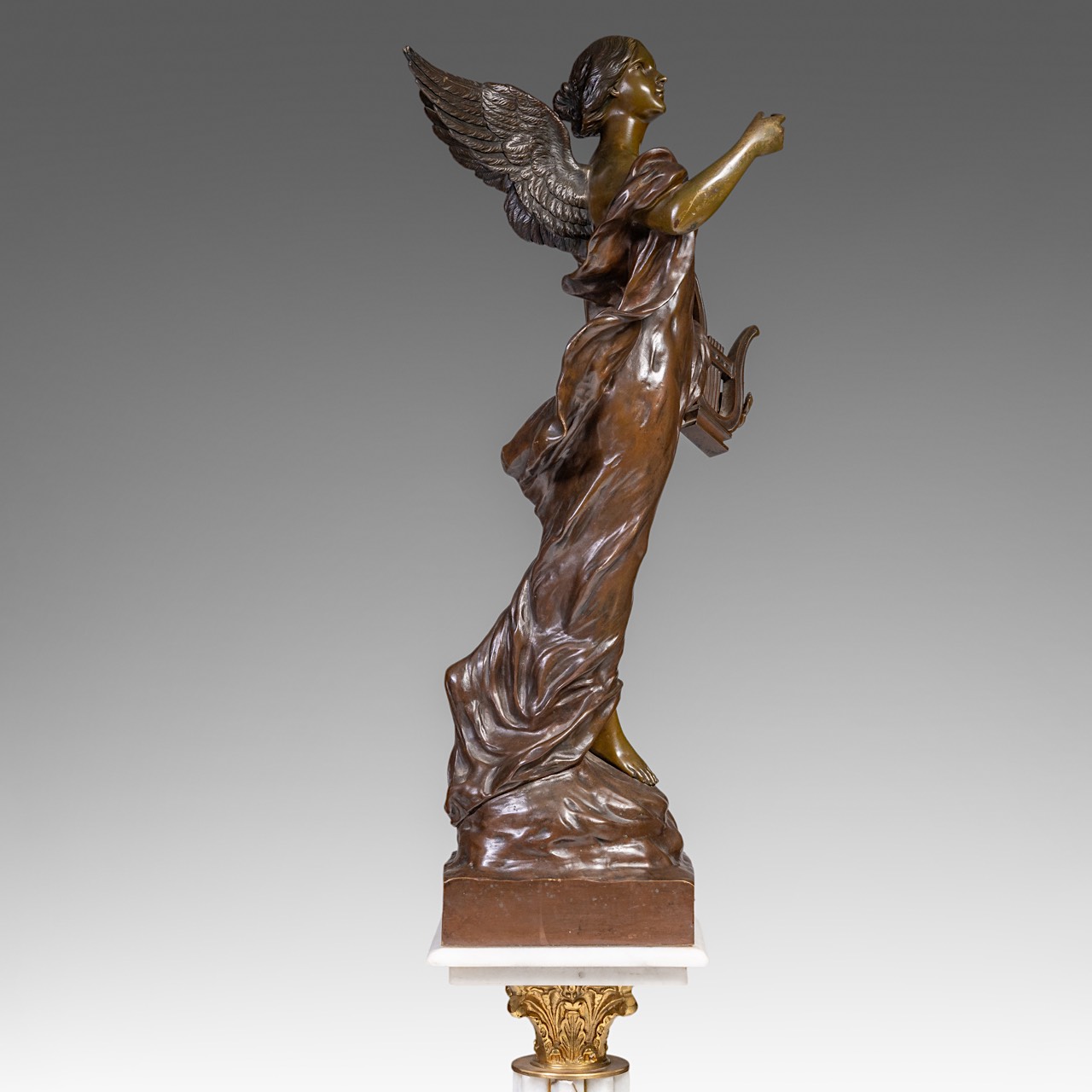 Pierre Etienne Daniel Campagne (1851-1914), 'L'inspiration', patinated bronze, H 85 cm - Image 23 of 26