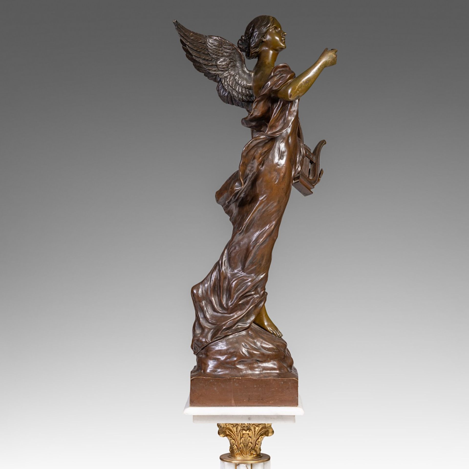 Pierre Etienne Daniel Campagne (1851-1914), 'L'inspiration', patinated bronze, H 85 cm - Bild 23 aus 26