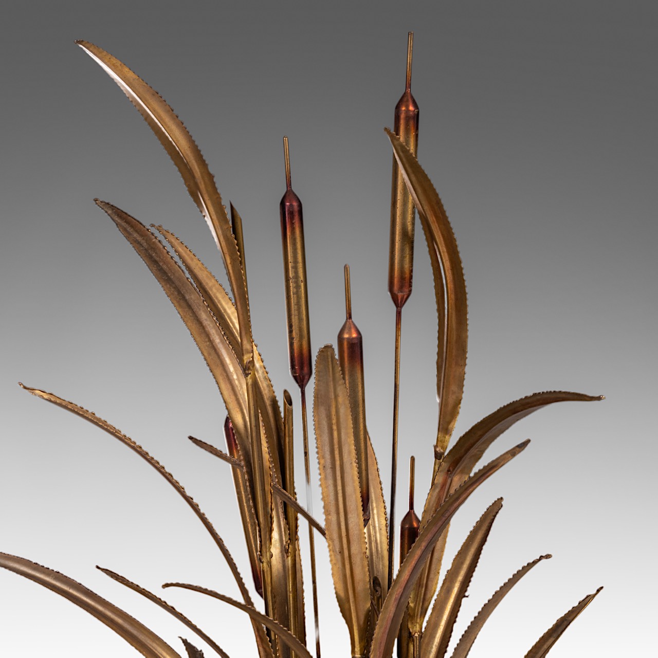 A vintage gilt brass Maison Jansen 'Bulrush' floor lamp, H 170 cm - Image 6 of 7