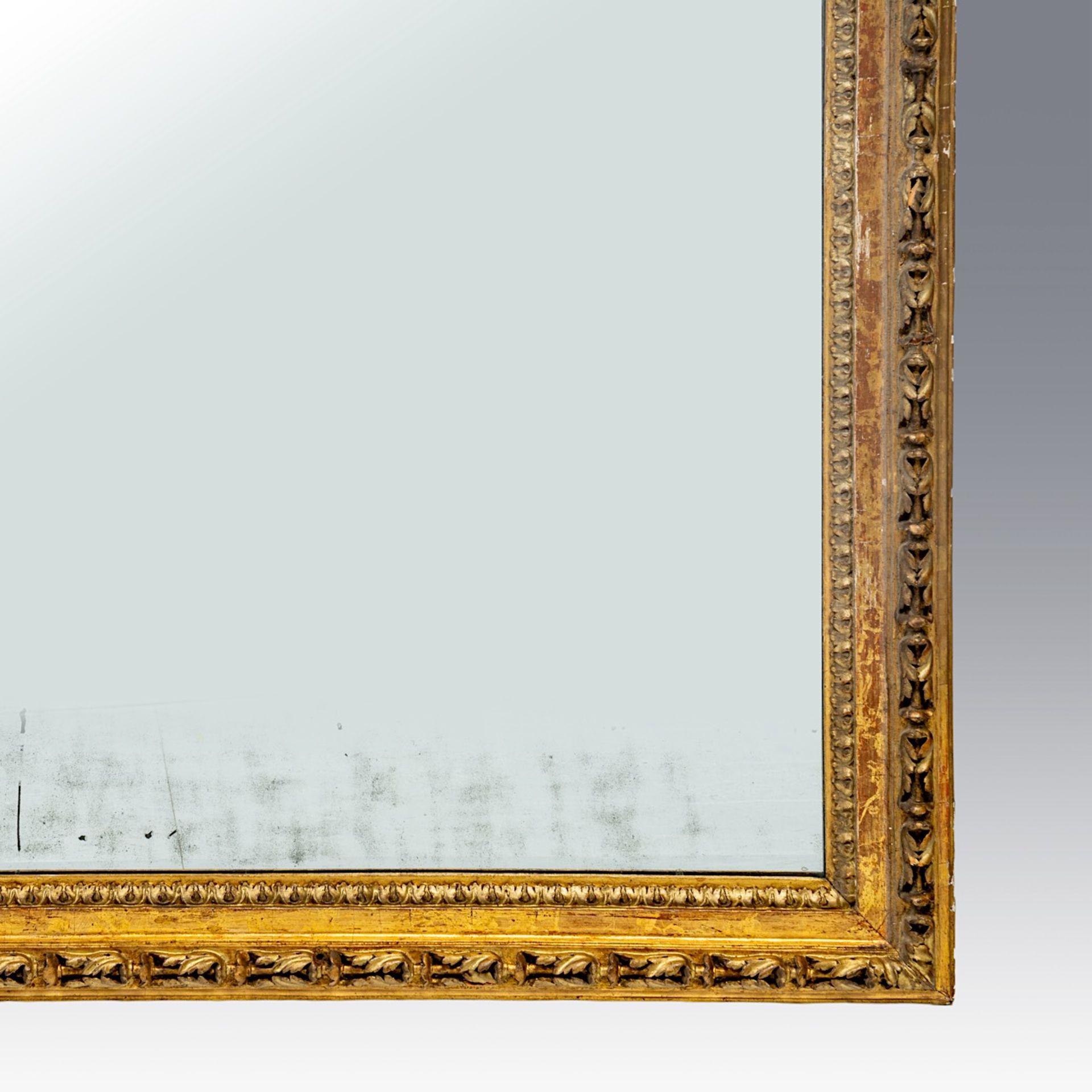 A Louis XVI giltwood trumeau mirror, decorated with a trophy on top, H 270 - W 118 cm - Bild 3 aus 8