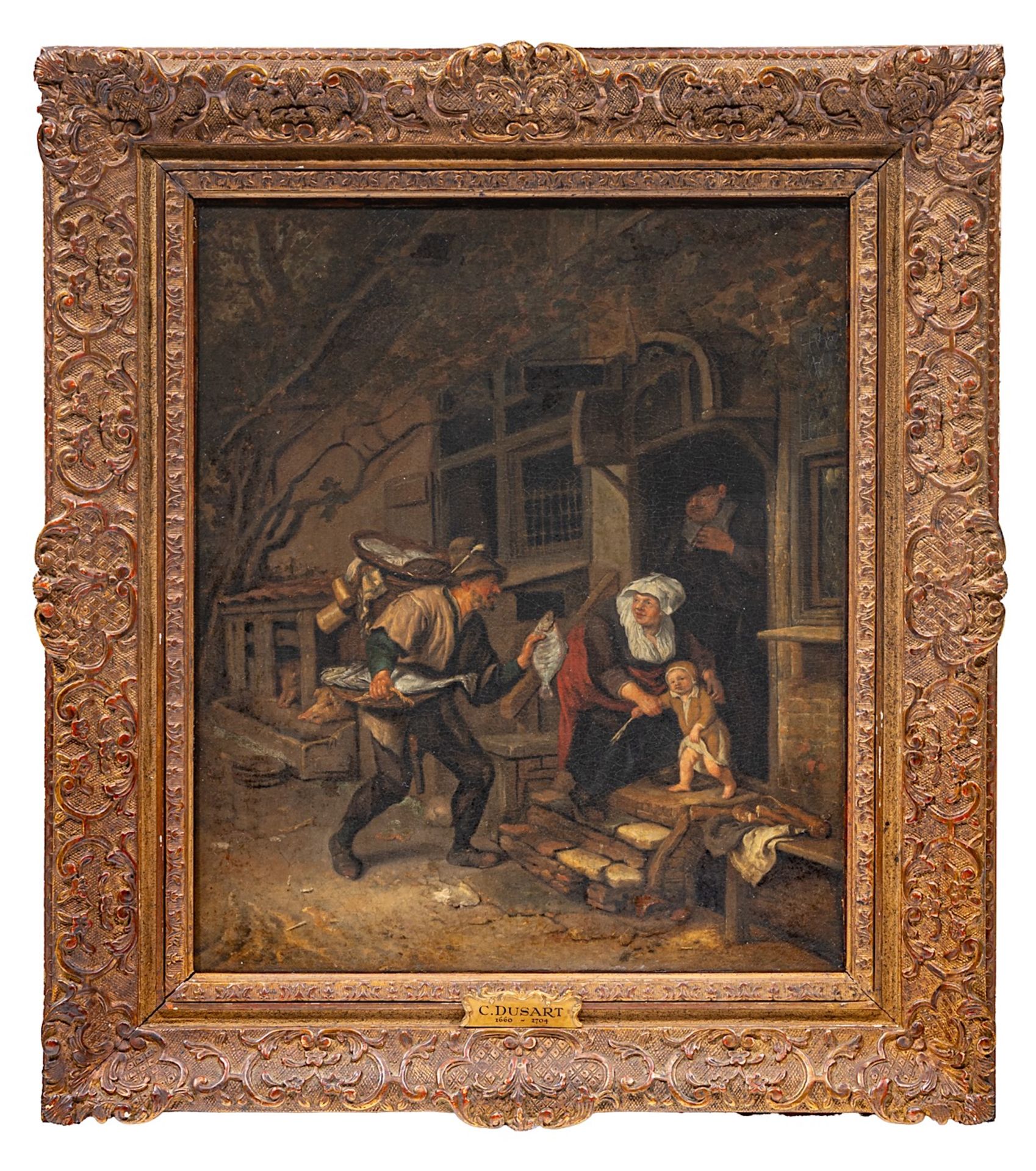 Attrib. to Cornelis Dusart (1660-1704), the fish vendor, oil on canvas 49 x 41.5 cm. (19.2 x 16.3 in - Bild 2 aus 5