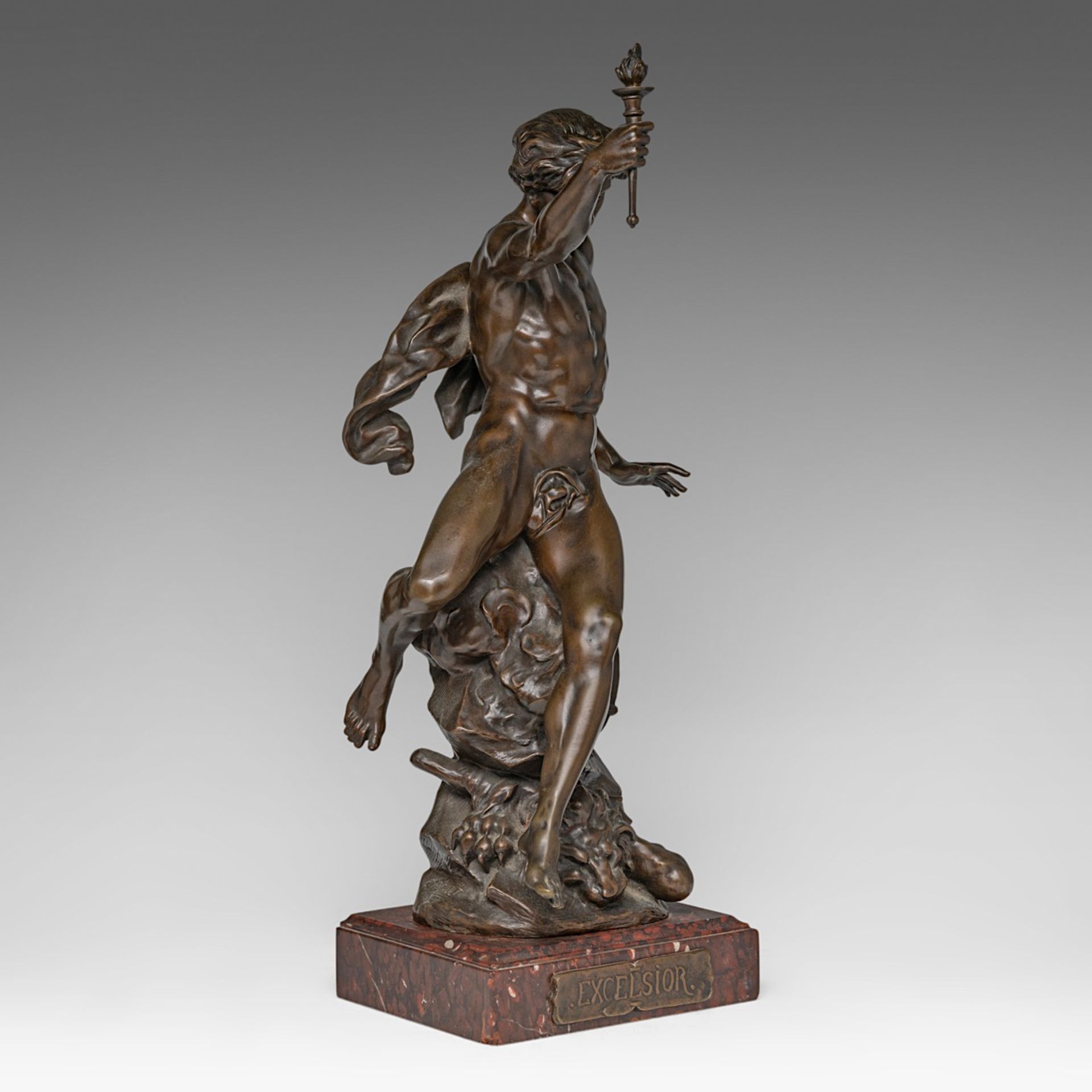 Emile Louis Picault (1833-1915), 'Excelsior', patinated bronze, H 61 cm - Bild 6 aus 8