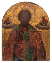 A Russian icon of Saint Nicolas le Thaumaturge, 17thC Moscow School 38 x 31 cm. (14.9 x 12.2 in.), F
