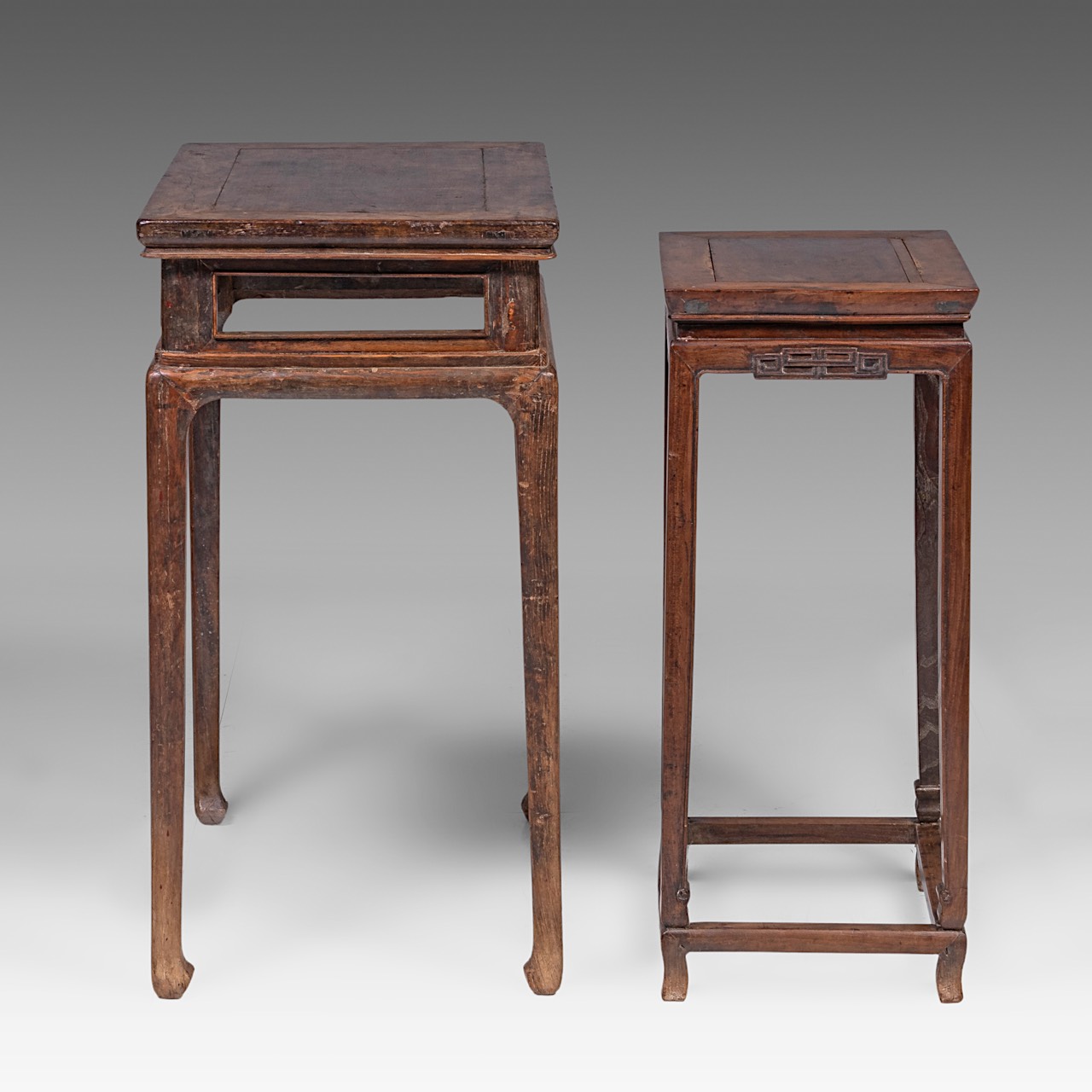 Two Chinese hardwood side tables, mid - late Qing dynasty, largest H 82 - 69 x 42 cm - Image 5 of 7
