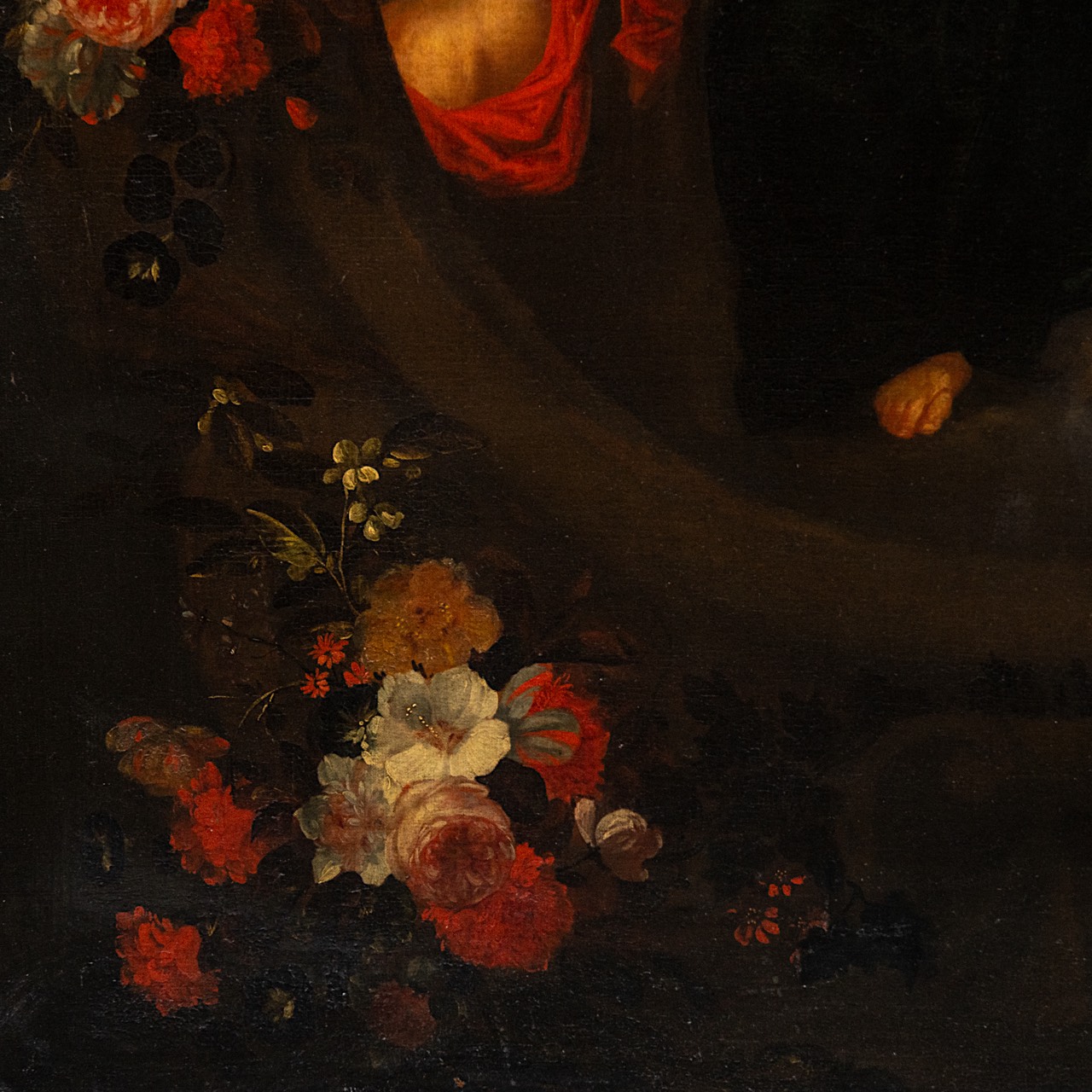 The Holy Family in a flower wreath, 17thC, Flemish School, oil on canvas 195 x 138 cm. (76.7 x 54.3 - Image 8 of 10