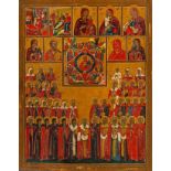 A large Russian icon, depicting several scenes with the Holy Virgin, 19thC 54 x 43 cm. (21.2 x 16.9