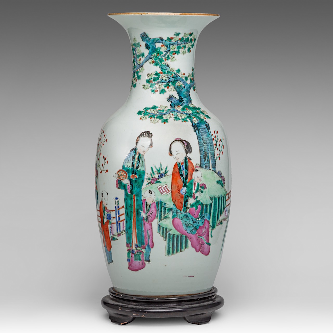 A Chinese famille rose 'Beauties and Boys in a Garden' vase, 19thC, H 44 cm