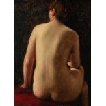 Josse Impens (1840-1905), female nude, seen from the back, oil on mahogany 21.5 x 16 cm. (8.4 x 6.3