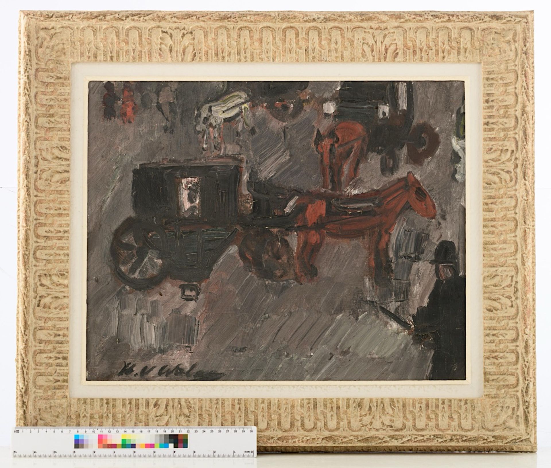 Henri Victor Wolvens (1896-1977), a street view with carriages, oil on canvas, 40 x 50 cm. (15 3/4 x - Image 9 of 9