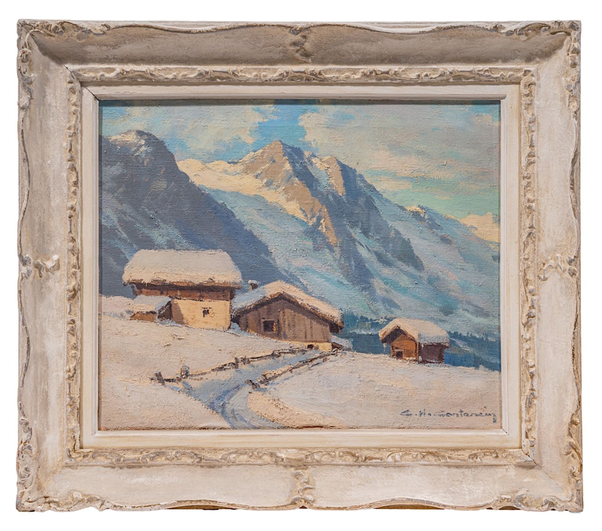 Charles Henry Contancin (1898-1955), Alpine landscape with snow, oil on canvas 38 x 46 cm. (14.9 x 1 - Image 2 of 6
