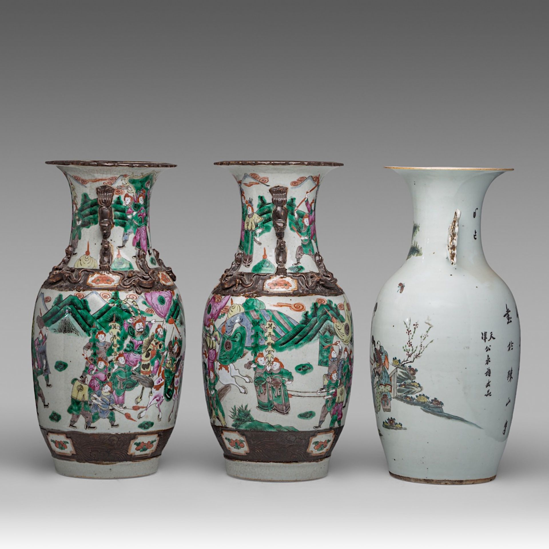A pair of Chinese famille rose Nanking stoneware vases, 19thC, H 43,5 cm - and a famille rose 'Beaut - Image 9 of 13