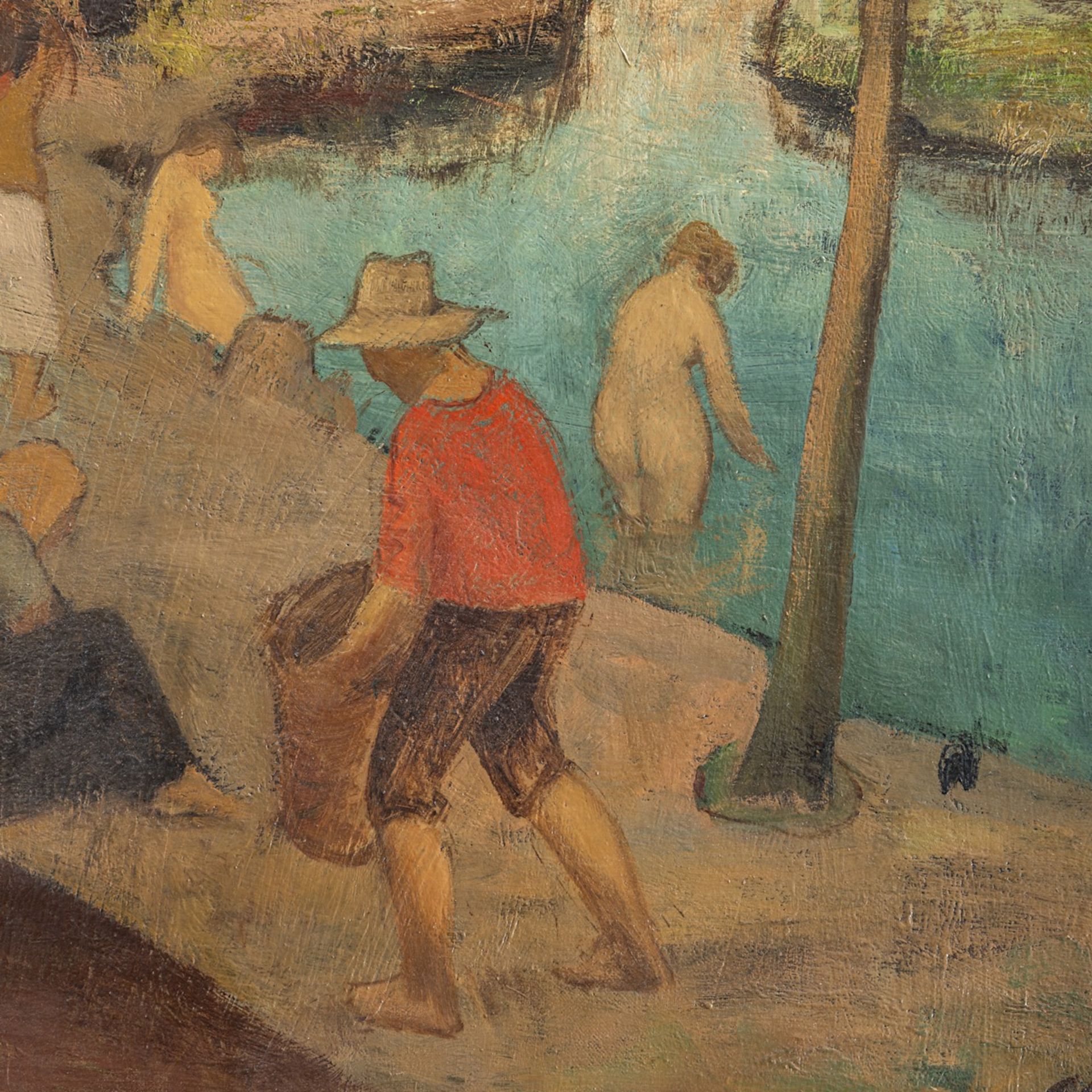 Albert Claeys (1889-1967), bathers in the Lys, oil on canvas 90 x 95 cm. (35.4 x 37.4 in.), Frame: 1 - Bild 5 aus 6