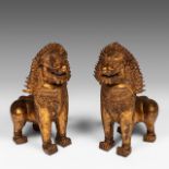 A pair of Thai gilt bronze figures of Kirins, early 20thC, H 55 cm