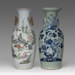 A Chinese famille rose 'Playful Boys' vase, with a signed text - added a blue and white on celadon g