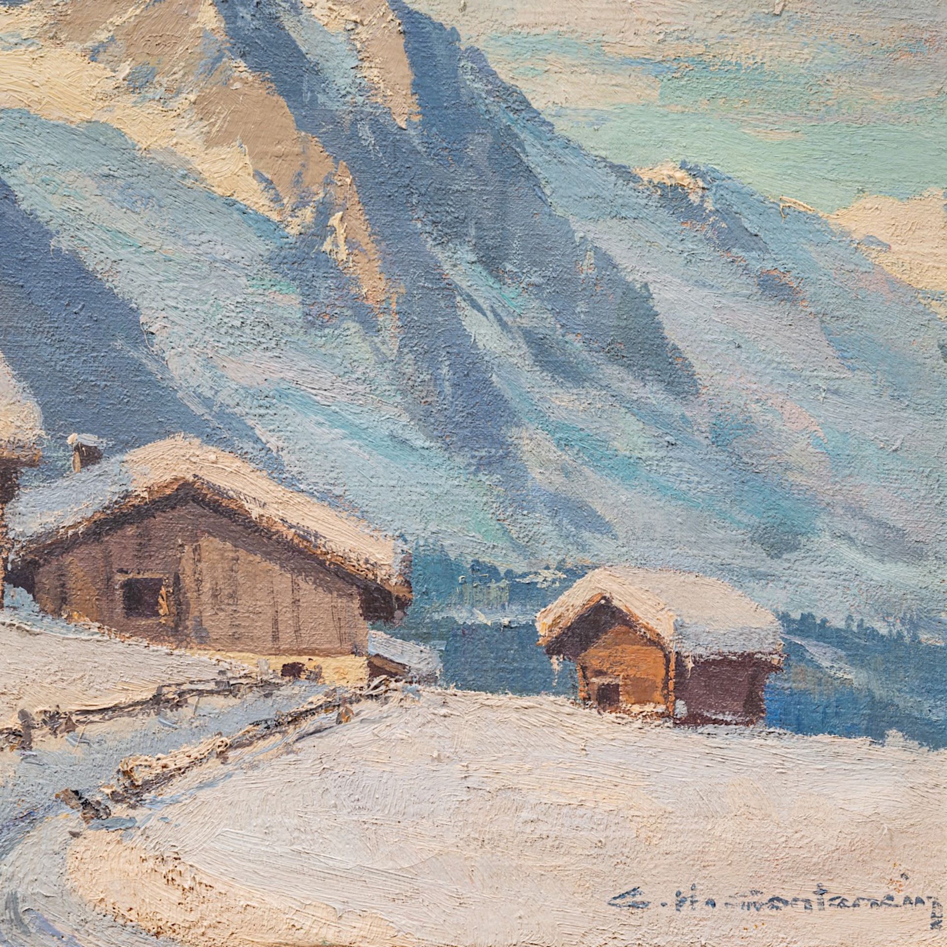 Charles Henry Contancin (1898-1955), Alpine landscape with snow, oil on canvas 38 x 46 cm. (14.9 x 1 - Image 6 of 6