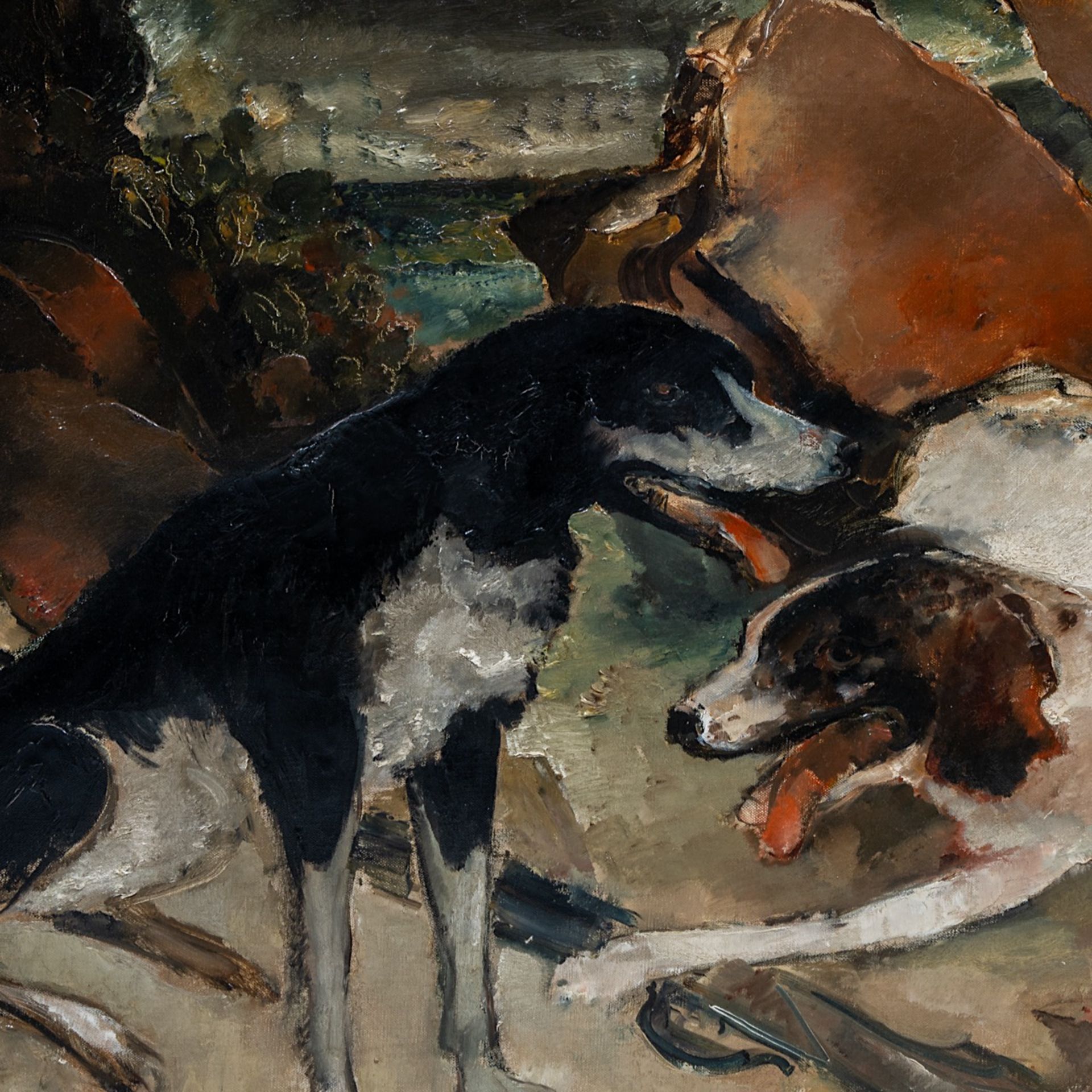 Albert Saverys (1886-1964), hunting dogs, oil canvas 100 x 110 cm. (39.3 x 43.3 in.), Frame: 116 x 1 - Image 5 of 6