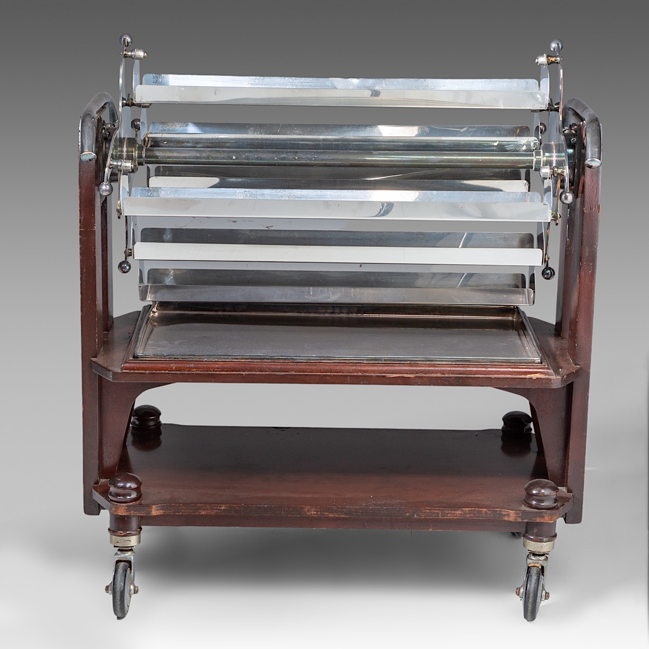 A Christofle silver-plated mahogany dessert trolley, H 100 - W 95 cm - Image 2 of 7