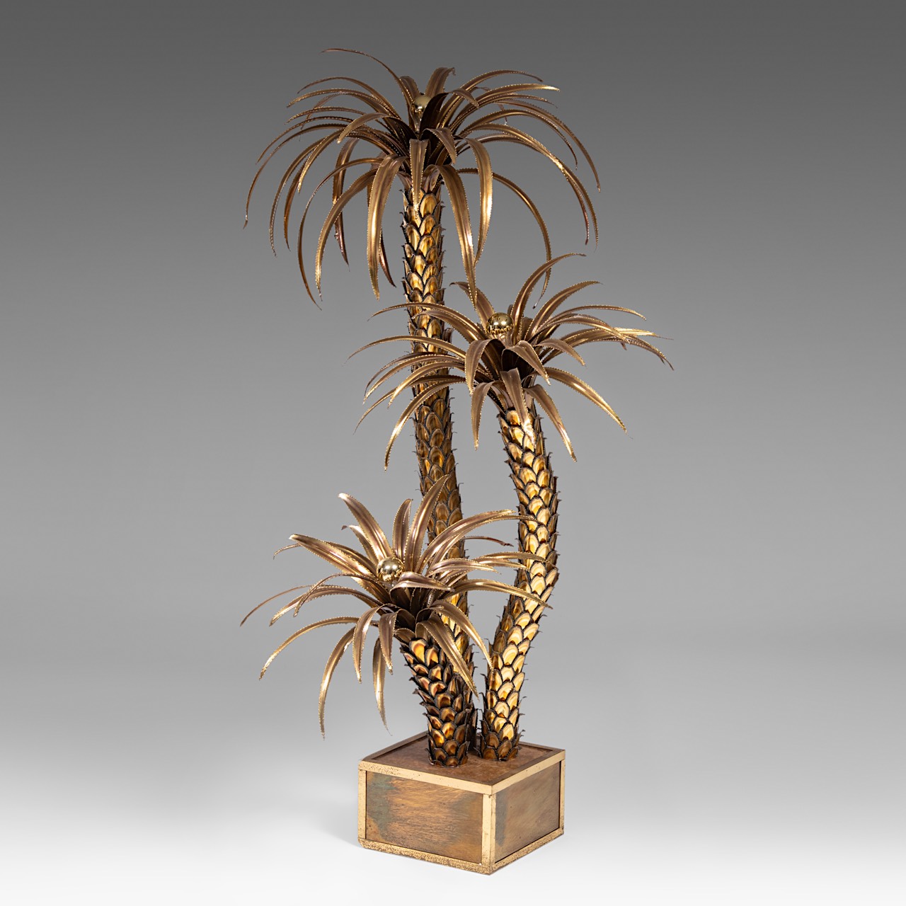 A vintage Maison Jansen gilt brass palm tree lamp 170 cm. (66.9 in.) - Image 3 of 10