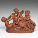 Eugene Vavasseur (1863-1949), terracotta group with playing putti, after Boucher, H 40 - W 58 cm