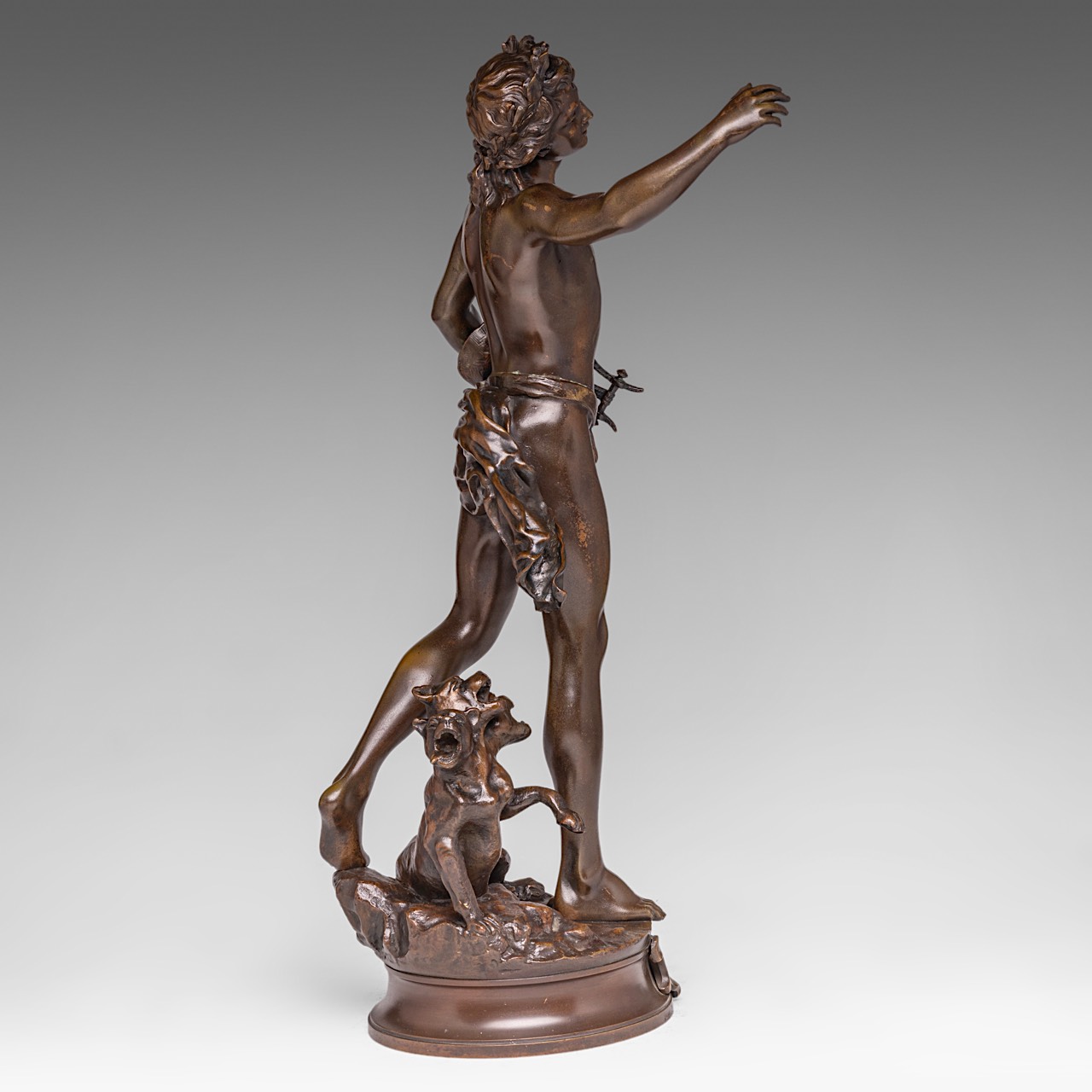 Adrien Etienne Gaudez (1845-1902), Orpheus and Cerberus, patinated bronze, H 60 cm - Image 5 of 8
