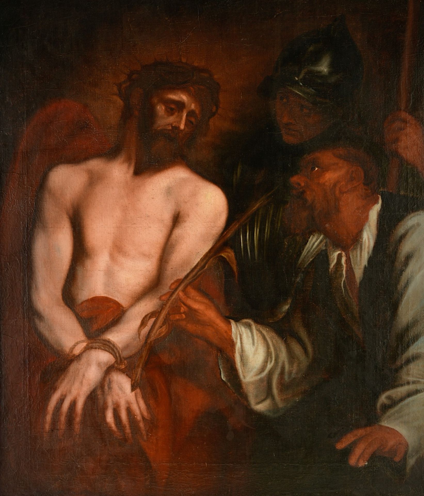 The mocking of Christ, after Anthony van Dyck, 17thC, oil on canvas 114 x 100 cm. (44.8 x 39.3 in.)