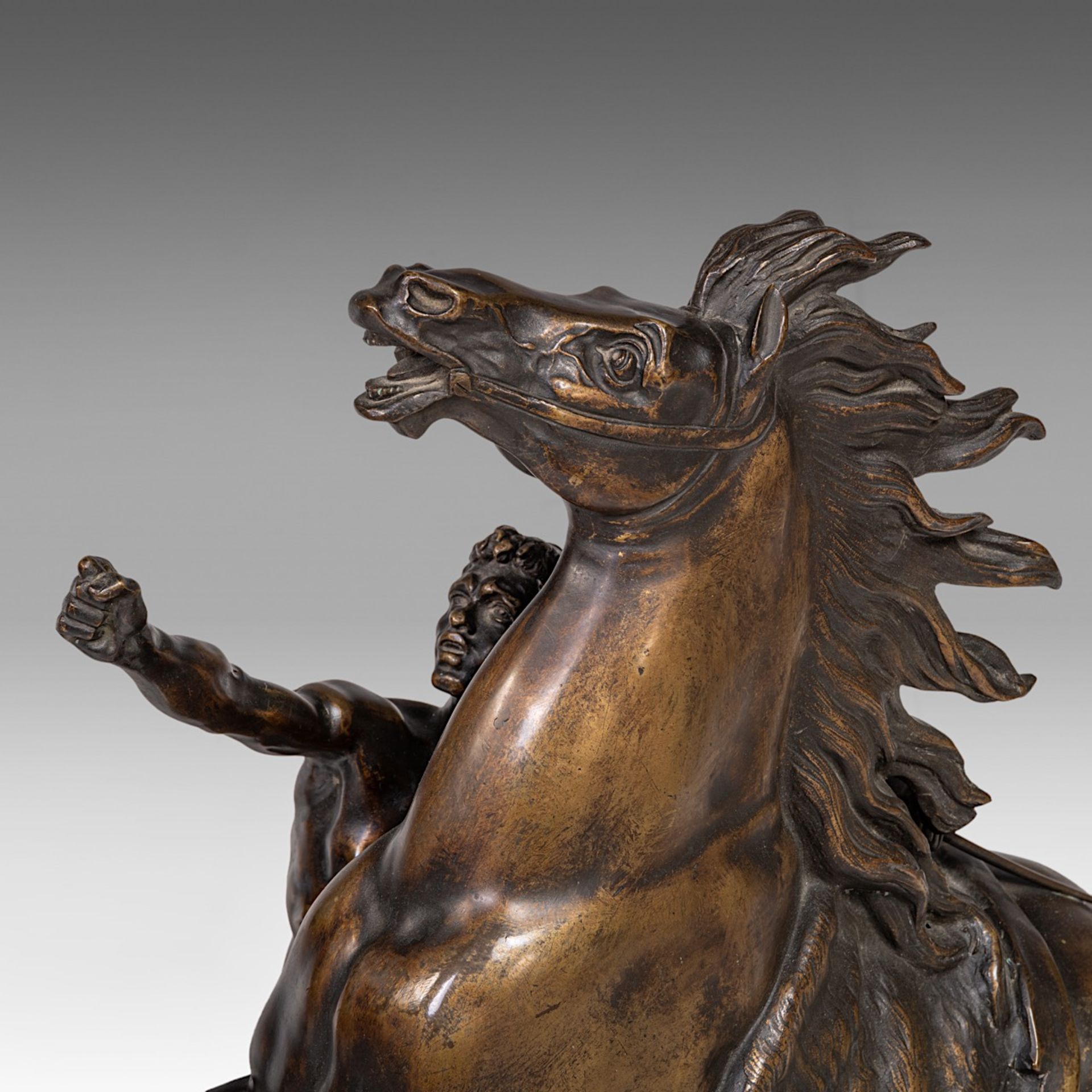 After Guillaume Coustou (1677-1746), the Marly horses, patinated bronze, H 58 cm - Image 10 of 10