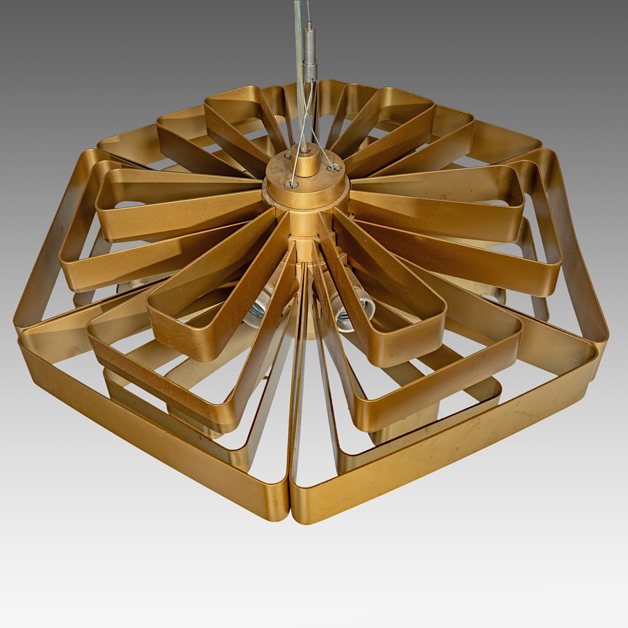 Jules Wabbes (1919-1974), hexagonal hanging lamp, model J.J.W.04, Wever & Ducre edition, H 20 - dia - Image 4 of 6