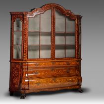 A Dutch floral marquetry display cabinet, 18thC, H 209 cm - W 184 cm - D 43 cm