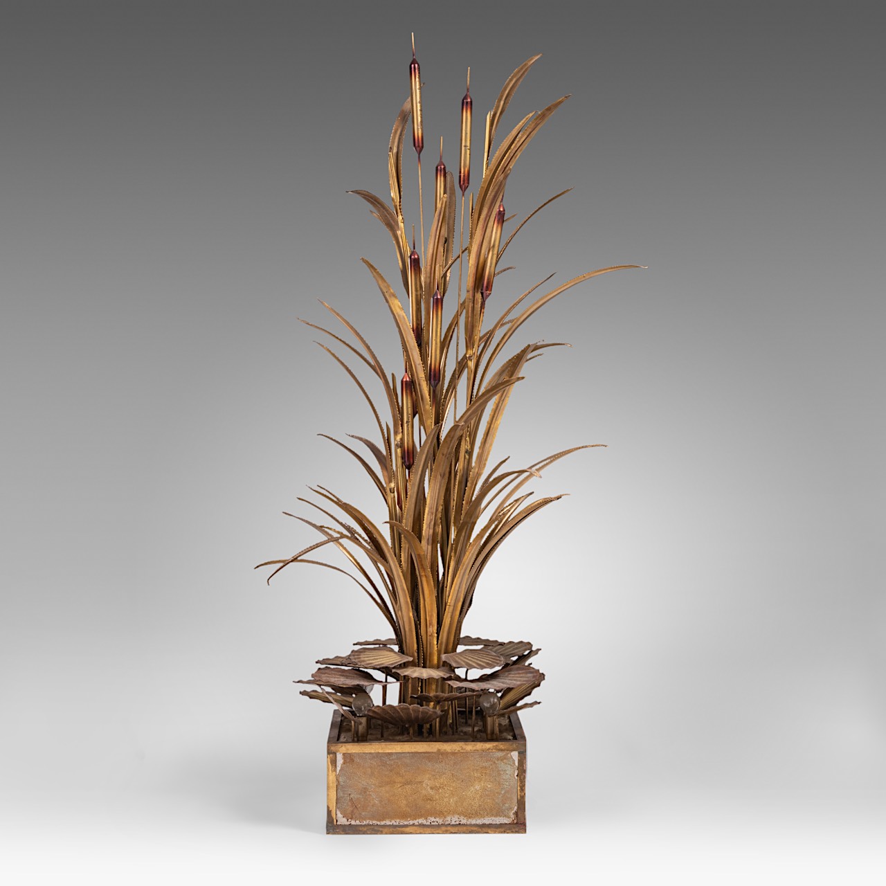 A vintage gilt brass Maison Jansen 'Bulrush' floor lamp, H 170 cm - Image 3 of 7