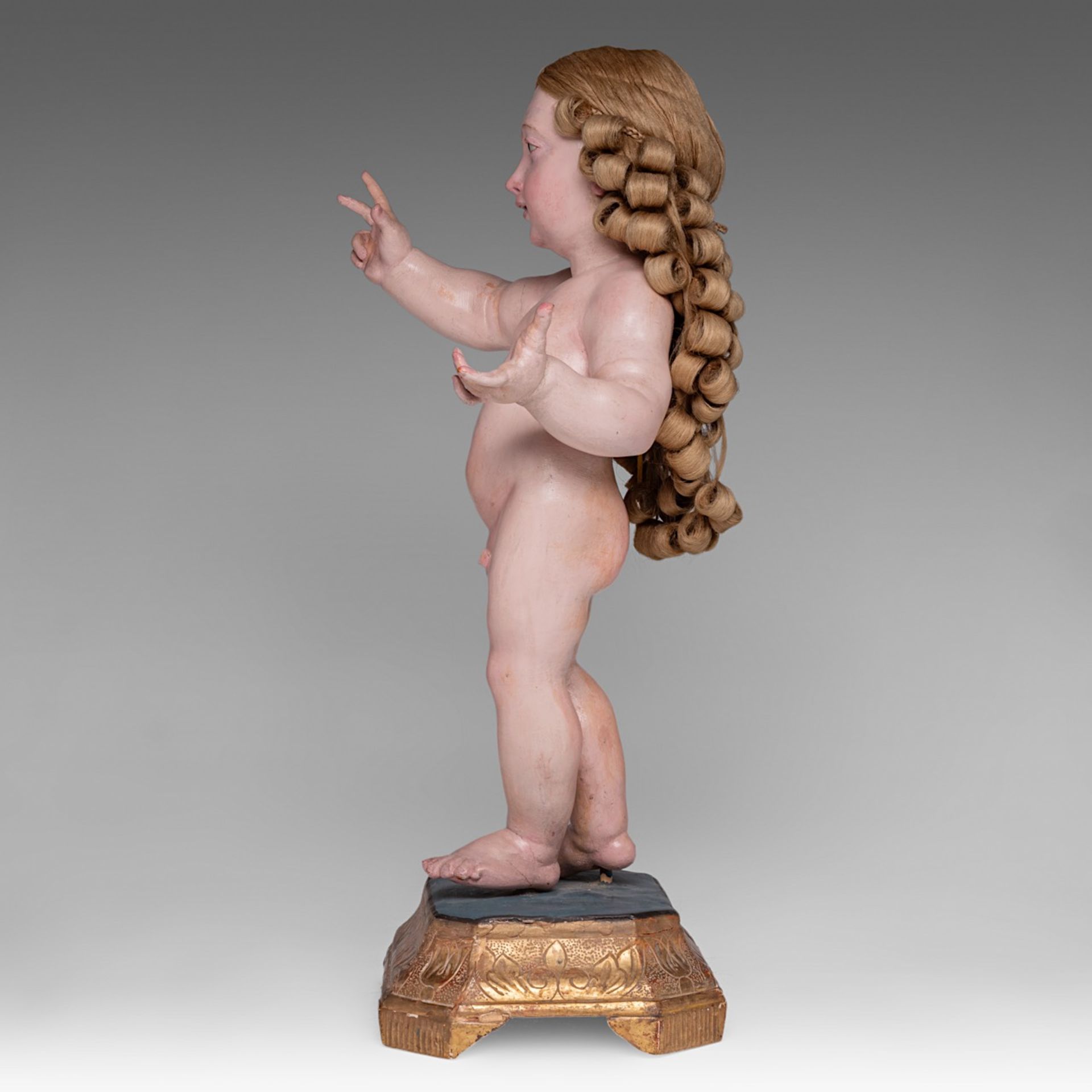 An Italian polychrome painted wooden, late 18th-century so-called 'Bambino Gesu', H (figure) 48 cm. - Image 3 of 9
