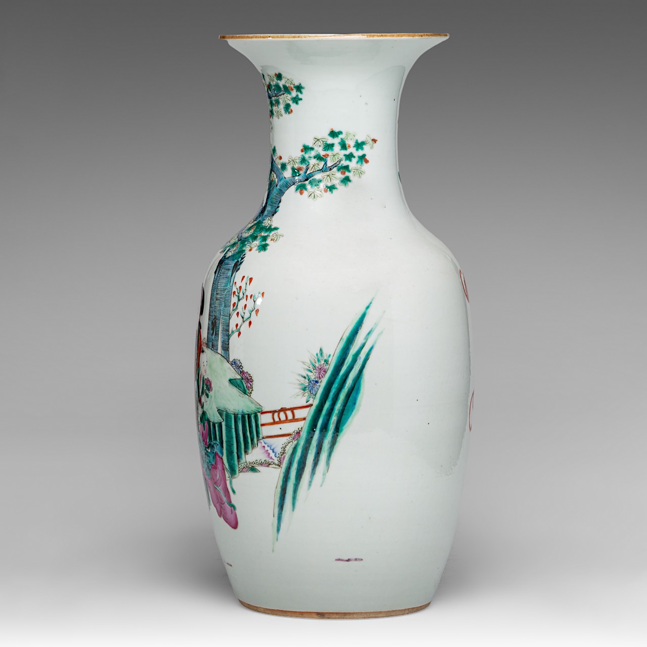 A Chinese famille rose 'Beauties and Boys in a Garden' vase, 19thC, H 44 cm - Image 3 of 7