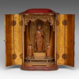 A Japanese zushi travelling shrine with standing Bodhisattva Avalokiteshvara (Kannon) and acolytes,