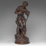 Mathurin Moreau (1822-1912), boy with scythe, patinated bronze, H 62 cm