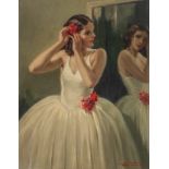 Henri Thomas (1878-1972), ballerina preparing herself for her act, oil on panel 90 x 70 cm. (35.4 x