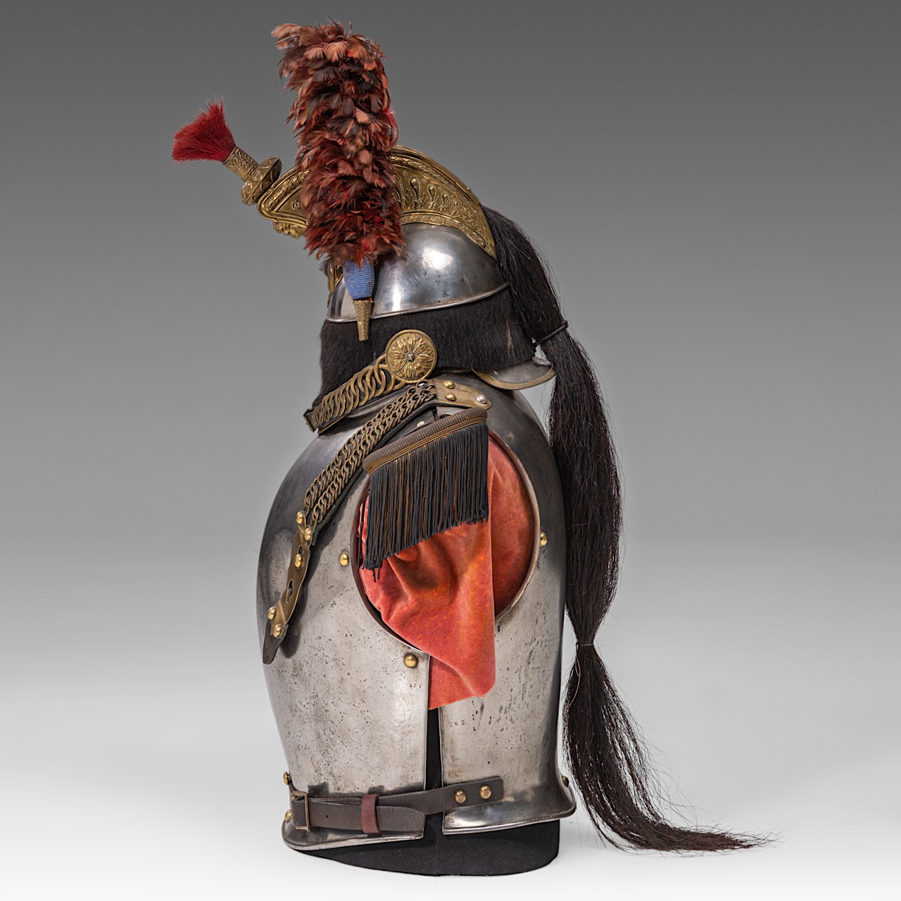 Cuirass and helmet ,metal and guilded brass, 1855, 88 x 42 x 54 cm. (34.6 x 16.5 x 21.2 in.) - Image 3 of 6