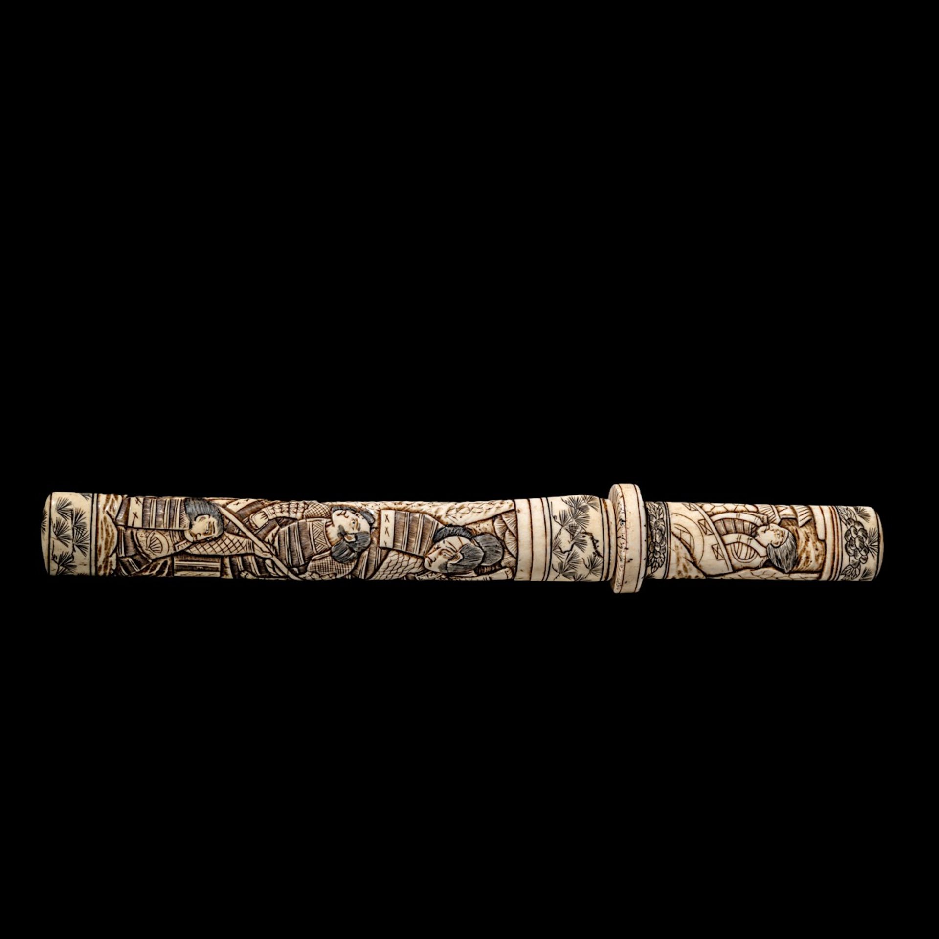 A Japanese Meiji/Taisho period (1868-1926) bone tanto dagger, L 34,7 - weight 331g - Bild 5 aus 13