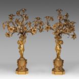A pair of Napoleon III gilt bronze candelabras, H 70 cm
