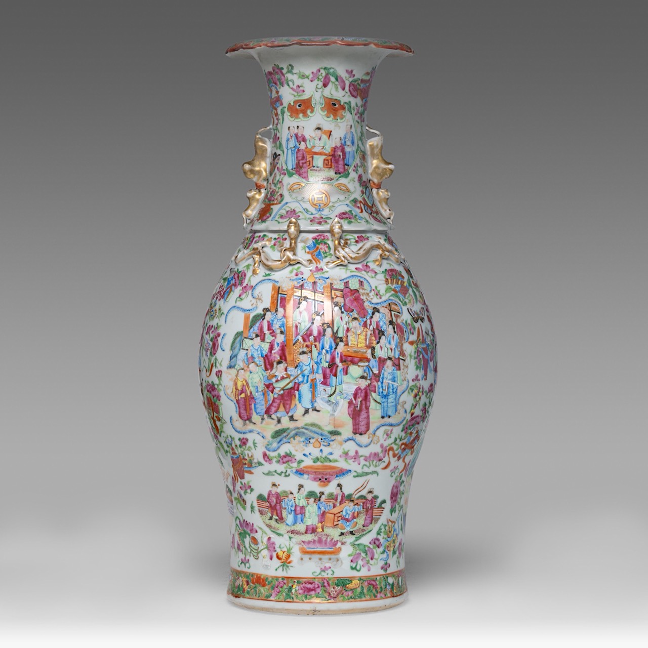 A pair of Chinese famille rose 'Romance of the Three Kingdoms' vases, late 19thC, H 43 cm - added a - Image 10 of 13