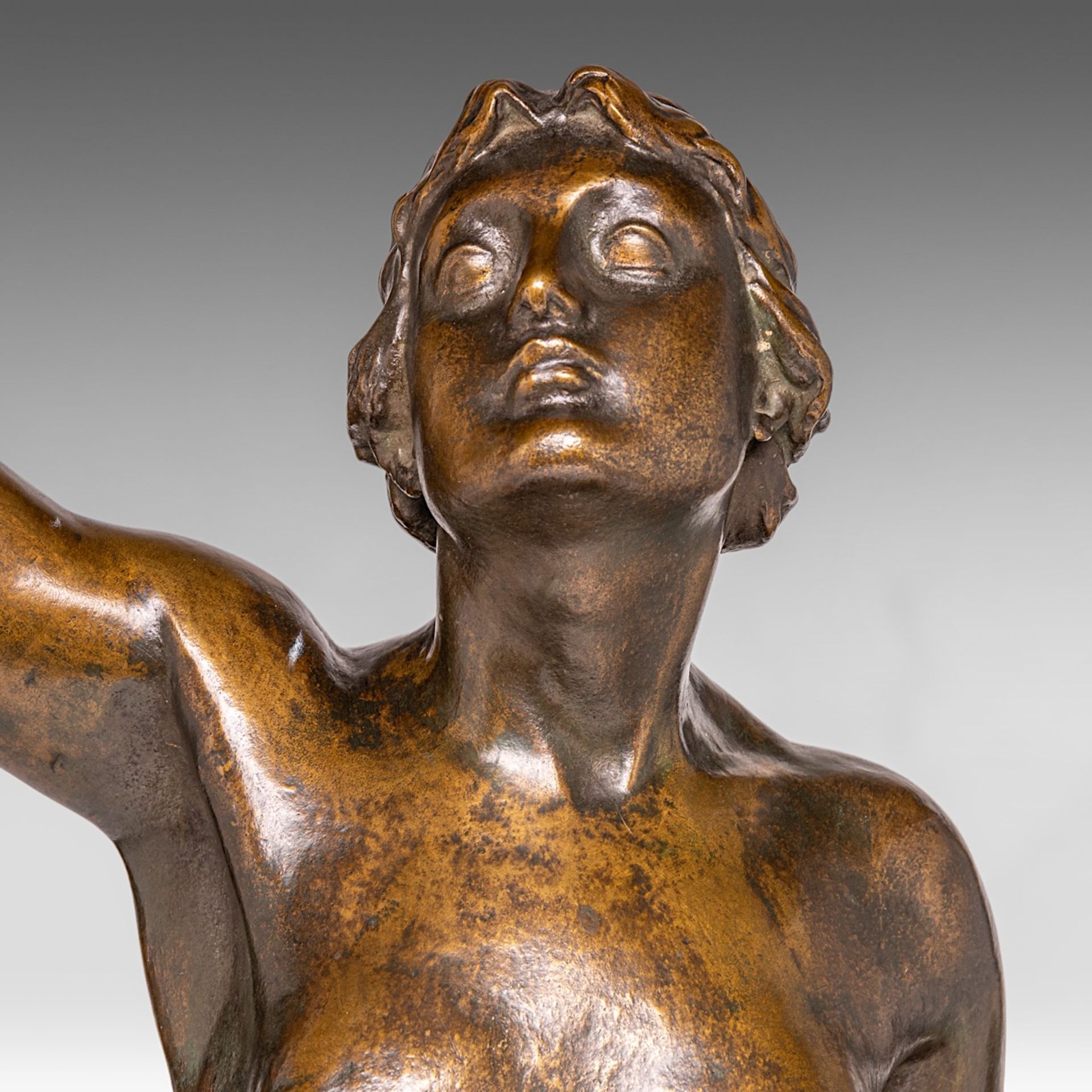 Desire Weygers (1868-1940), female nude, patinated bronze, H 79 cm - Bild 8 aus 9
