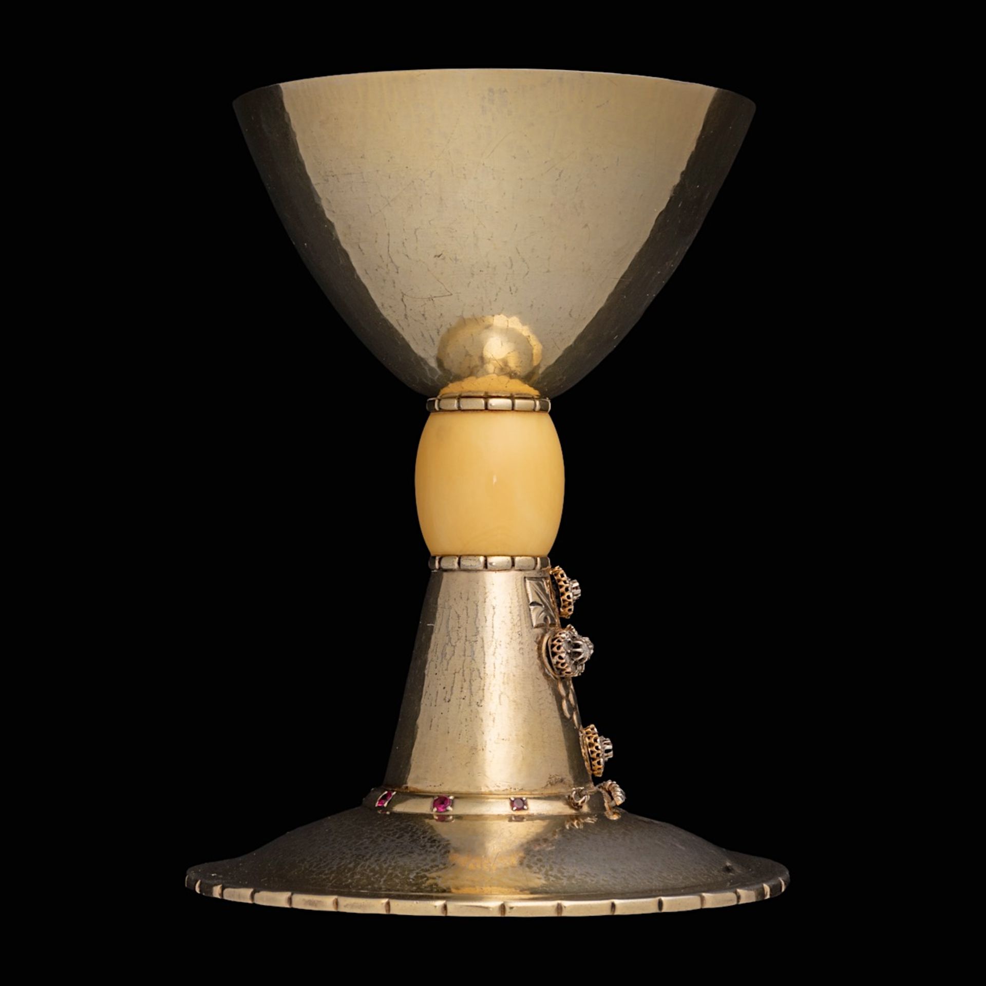 A 900/000 silver and gilt silver chalice, Belgian hallmarked, H 16 cm - total weight 518 g (+) - Image 6 of 14