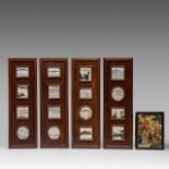 A set of four Chinese hardwood panels with dream stones, signed, 100 x 32 cm (each frame) - added a