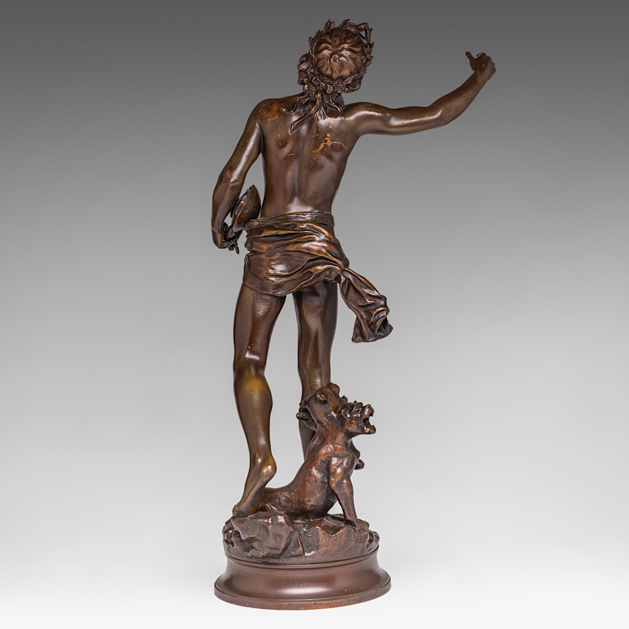 Adrien Etienne Gaudez (1845-1902), Orpheus and Cerberus, patinated bronze, H 60 cm - Image 4 of 8