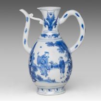 A Chinese blue and white 'Dignitary and Servant' ewer, Transitional period, H 20,5 cm