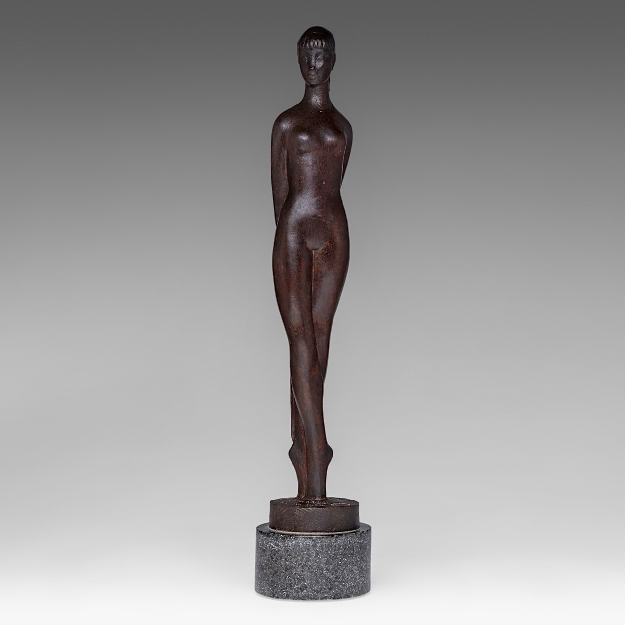 Jos De Decker (1912-2000), ballerina, patinated bronze on marble base, cire perdue, Ndeg II/XII, H 4