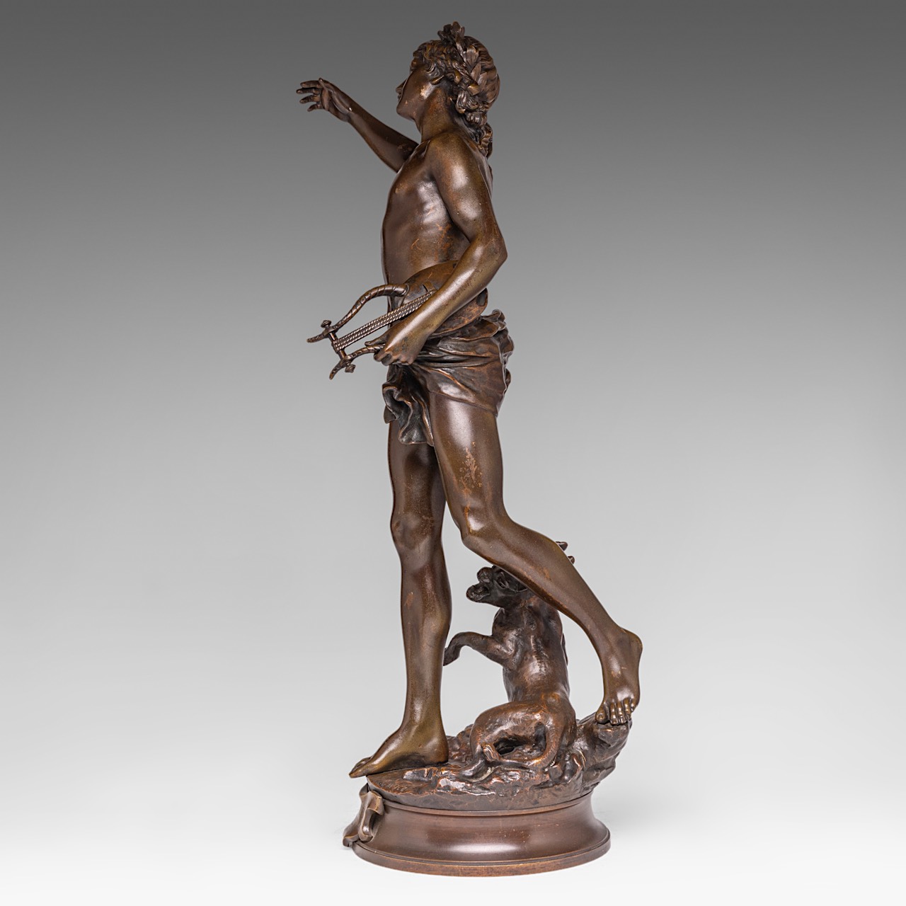 Adrien Etienne Gaudez (1845-1902), Orpheus and Cerberus, patinated bronze, H 60 cm - Image 3 of 8