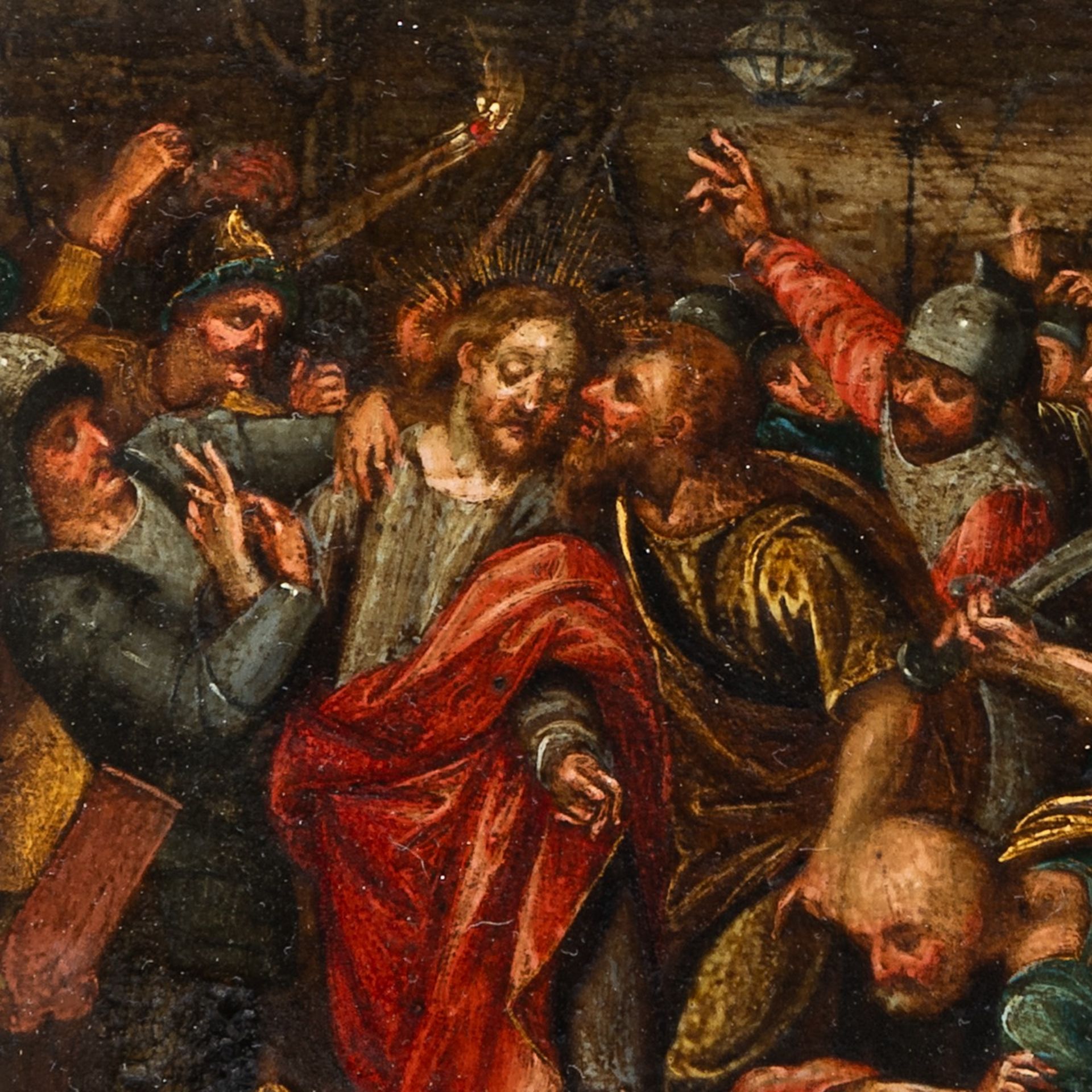 The Arrest of Christ, 17thC, Flemish School, oil on copper 16 x 13 cm. (6.3 x 5.1 in.), Frame: 26 x - Image 4 of 5