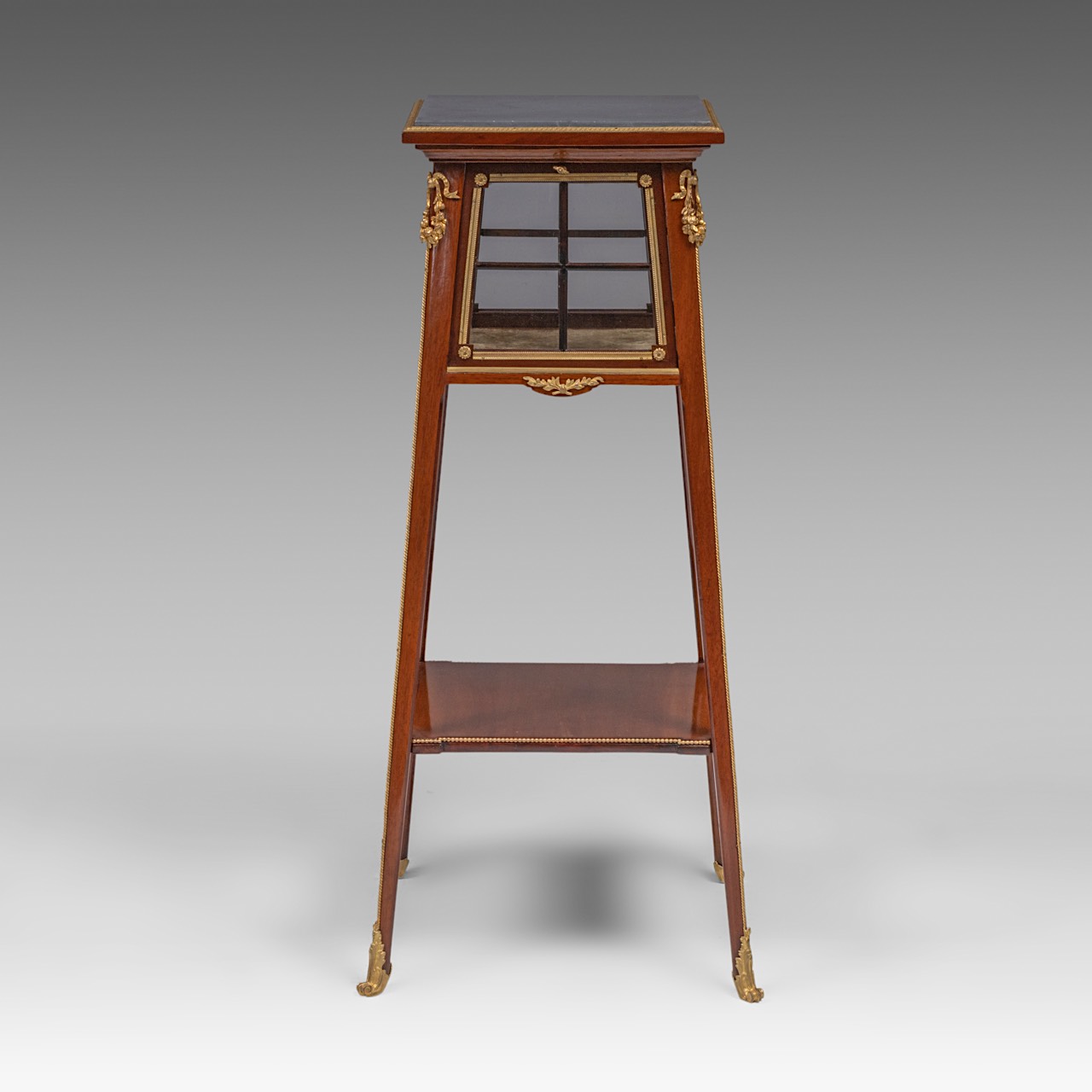 A Louis XVI-style mahogany veneered occasional table with a jewellery display case and a marble top, - Image 3 of 5