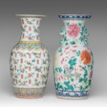 Two Chinese famille rose floral decorated vases, late 19thC, H 44,5 cm