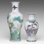 A Chinese famille rose 'Magpies at Lotus Pond' vase, signed Liu Yuchen, 20thC, H 50 cm - added a fam